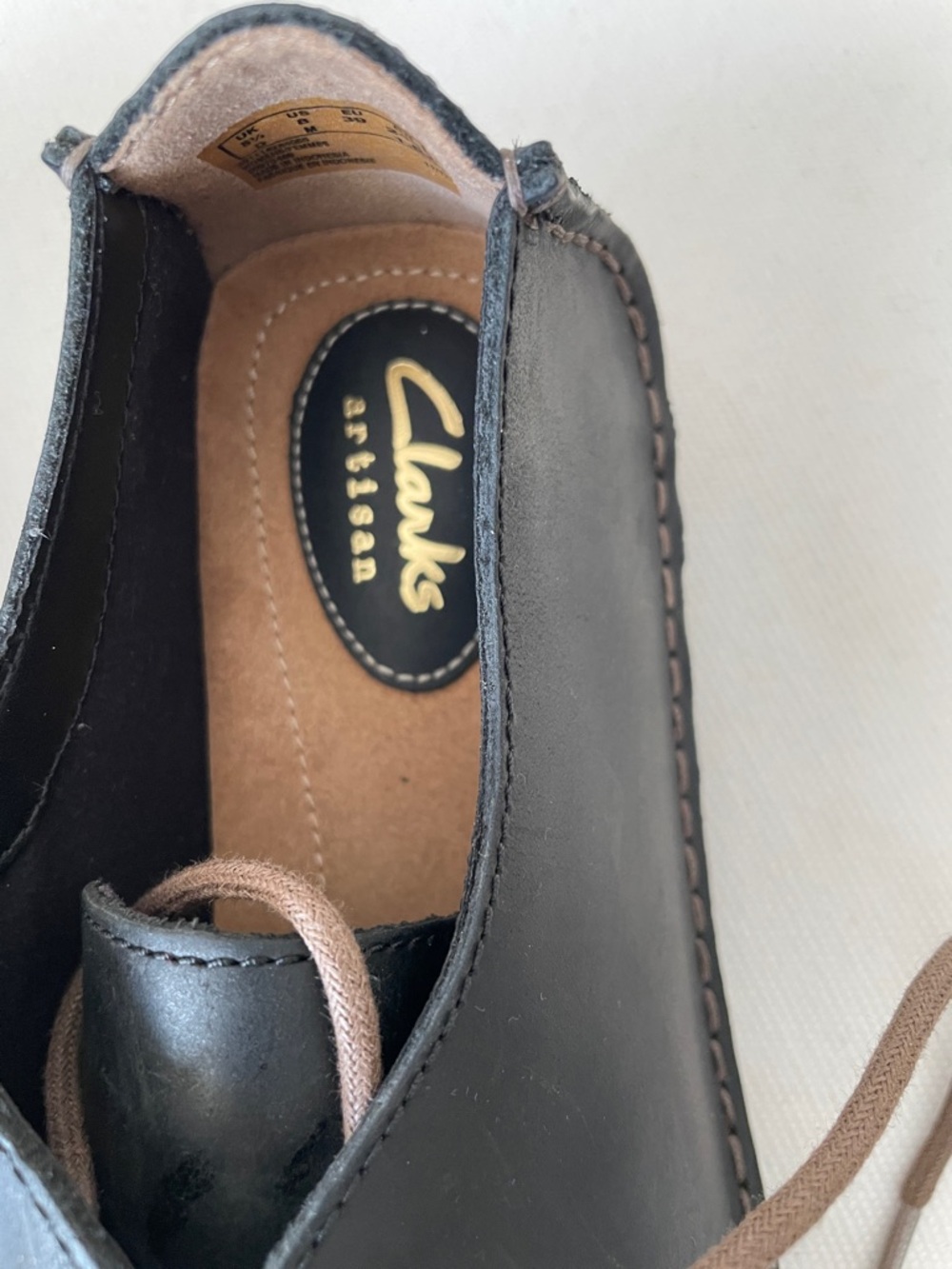 Clarks Black Leather Flats with Brown Laces - Picture 3 of 10